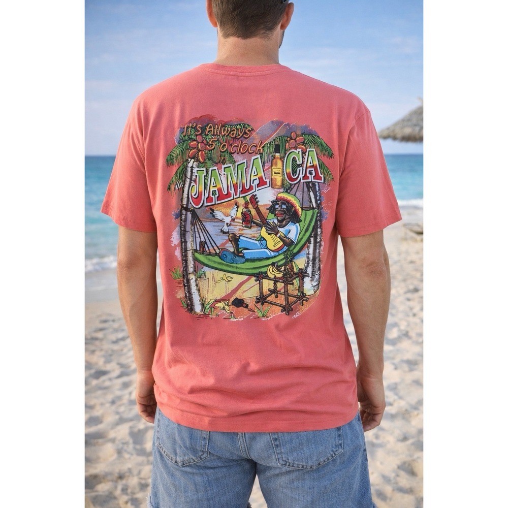 Groovy Bay Jamaica Graphic Tee Mens 2XL Coral Pink Tropical Resortwear Shirt